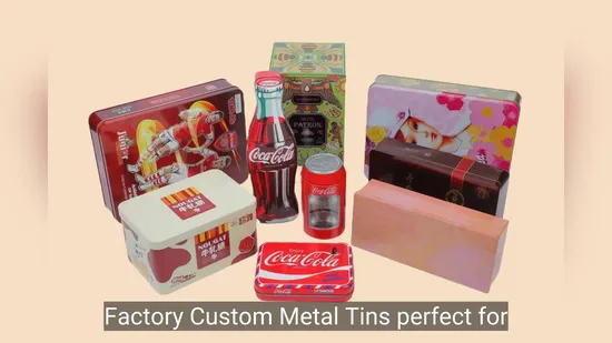 Factory Square Tinplate Biscuit Packaging Cookie Container Sliding Metal Popcorn Candy Bucket Music Coin Bank Lunch Box Gift Cigarette Tea Candle Can Metal Tin 